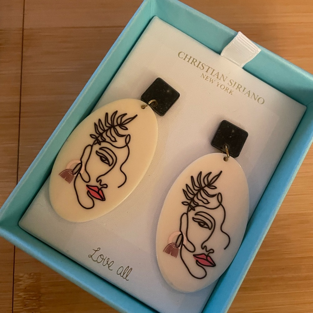 Christian Siriano Cream & Black Artistic Line Art Earrings Love All